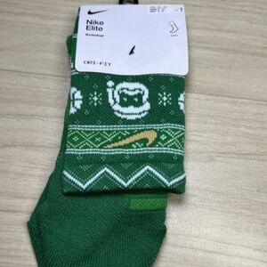Nike ELITE Crew DRI-FIT Basketball Ugly CHRISTMAS Socks M Men 6-8 Green Santa